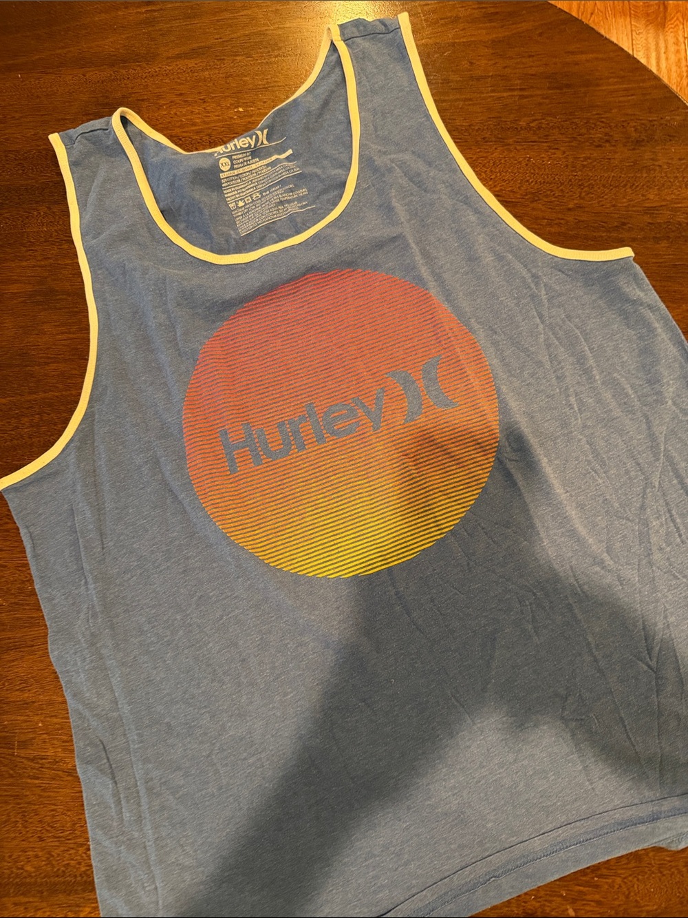 Hurley Blue Tank with Sunset Circle Graphic and Yellow Trim - Picture 1 of 1
